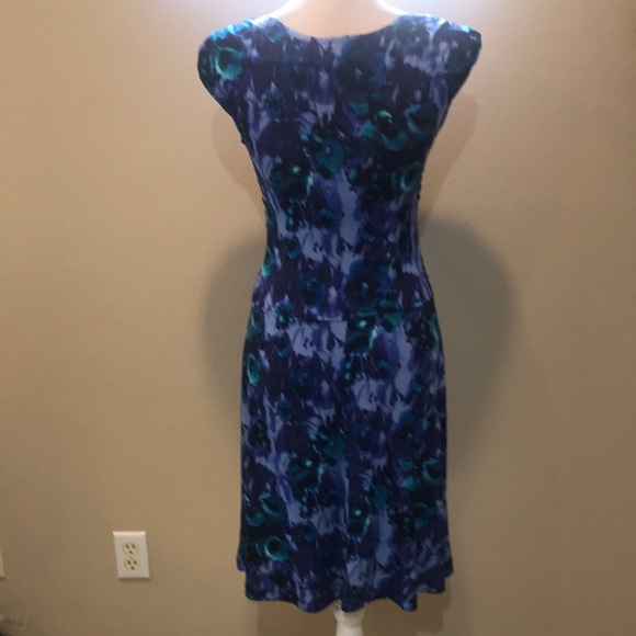 Enfocus Studio Purple Floral Ruched Waist/Shoulder Fit & Flare Midi Dress-Size 8 - Picture 5 of 13